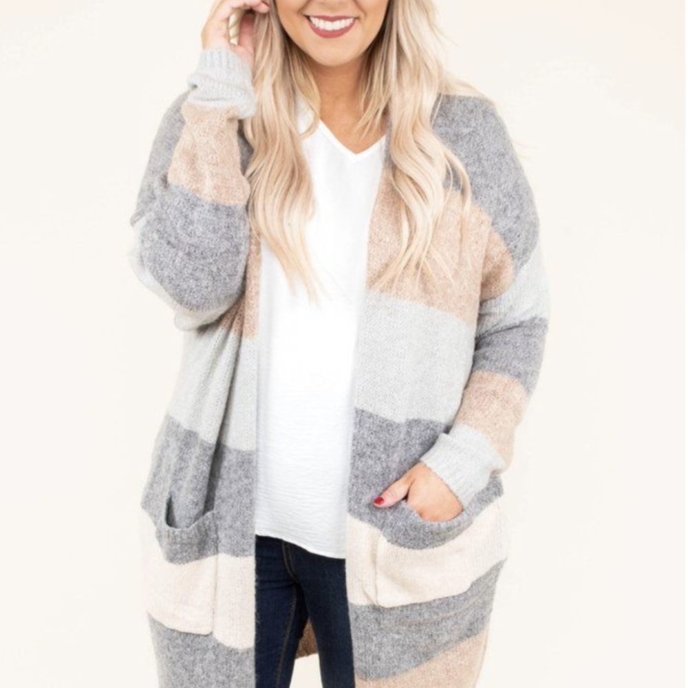 Dreamers Gray and Cream Striped Cardigan